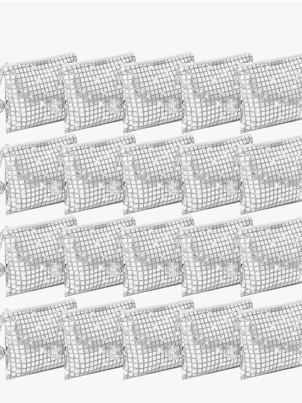 20 Pack Disco Party Favor Sparkly Makeup Sequin Bag Disco (Silver)